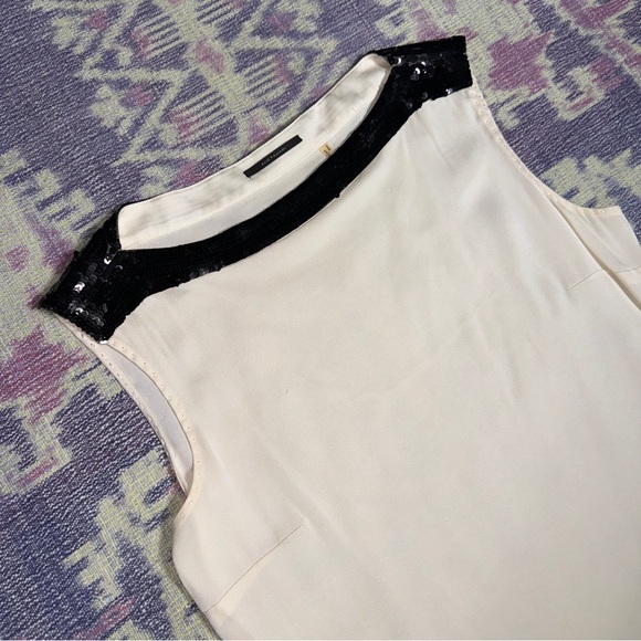 Elie Tahari White Black Sequin Boat Neck Sleeveless Blouse Women's - Picture 2 of 11